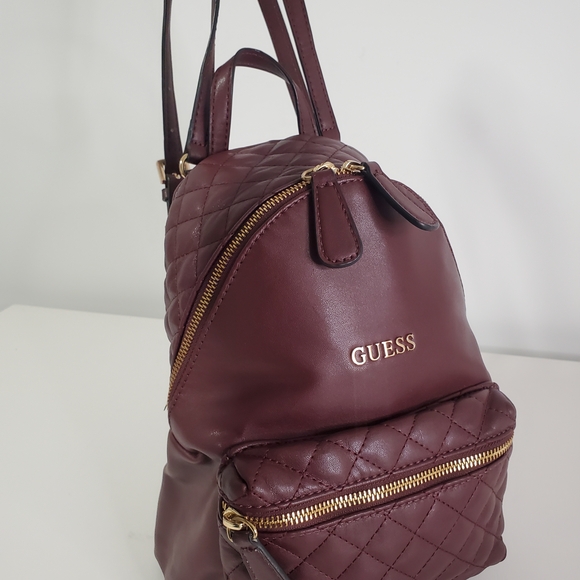 GUESS Quilted Burgundy Mini Backpack - Picture 3 of 14